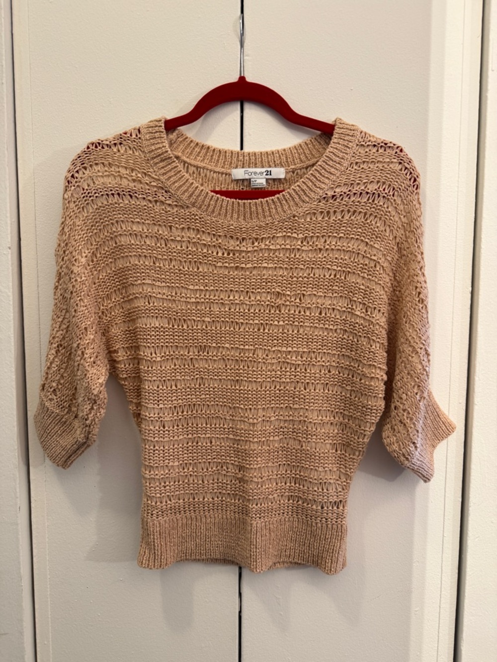 Forever 21 Women Openknit 3/4 Sleeve Drop Shoulder Blush Sweater Size XXS
